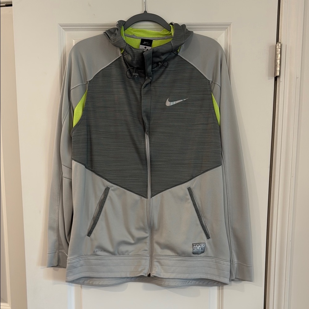 Nike Gray and Green Performance Jacket with Chevron Design